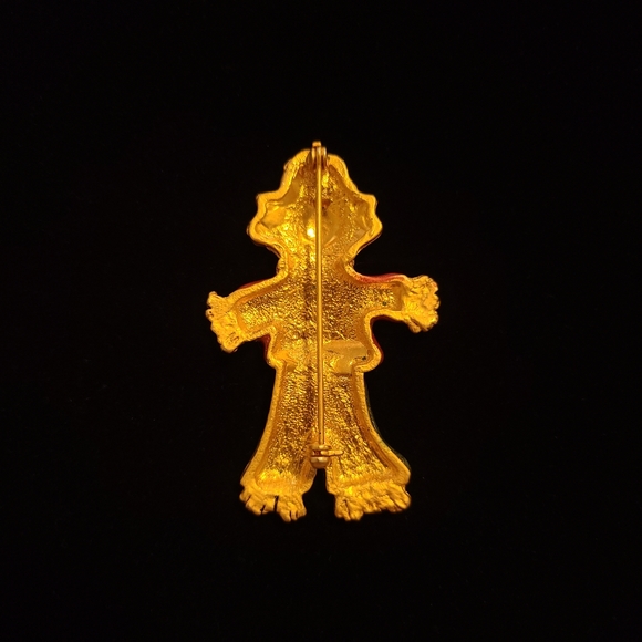 Enameled Gold Pumpkin Scarecrow Brooch Pin - Picture 2 of 3